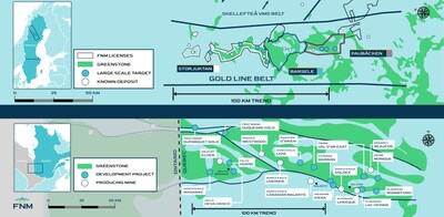 Figure 6: Shows the location of the various properties and targets in Sweden and compares them in terms of scale to the goldbelt in Quebec Canada. (CNW Group/Goldsky Resources Corp.)