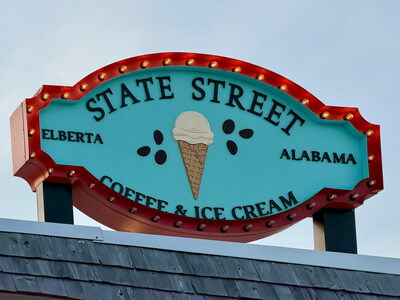 Sign for State Street Coffee and Ice Cream, which opened Nov. 10 at 24893 State Street in Elberta, Ala.