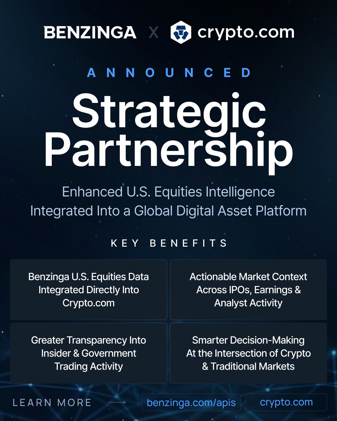 Crypto.com Traders Gain Deeper Market Visibility Through Benzinga Data Integration