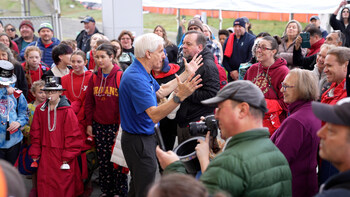 Charlie Davis, President and CEO, welcomes the first members to the new building.