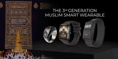 iQIBLA third-generation smart wearables: Zikr Ring J03 smart ring, Qwatch S6 smart watch, and Hajj Band.