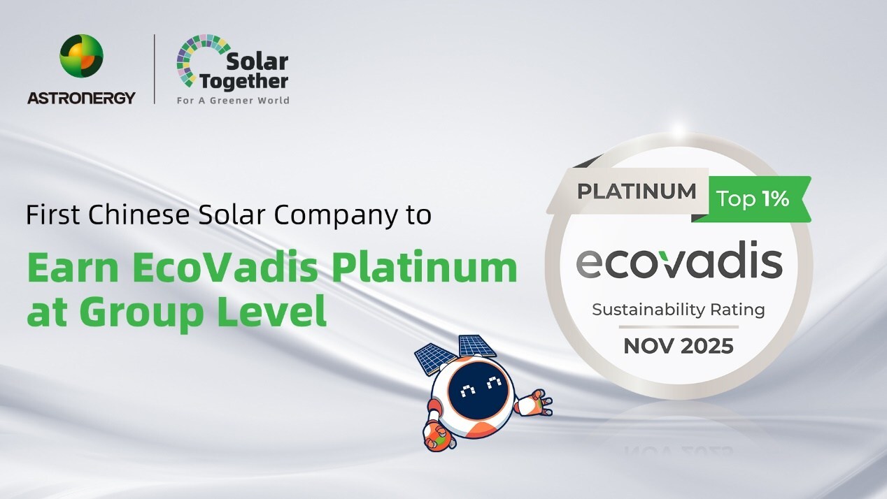 Astronergy obtient le label EcoVadis Platinum au niveau du groupe, se classant ainsi dans le TOP 1 % mondial