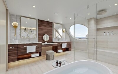 Oceania Suite master bathroom aboard Oceania Sonata.