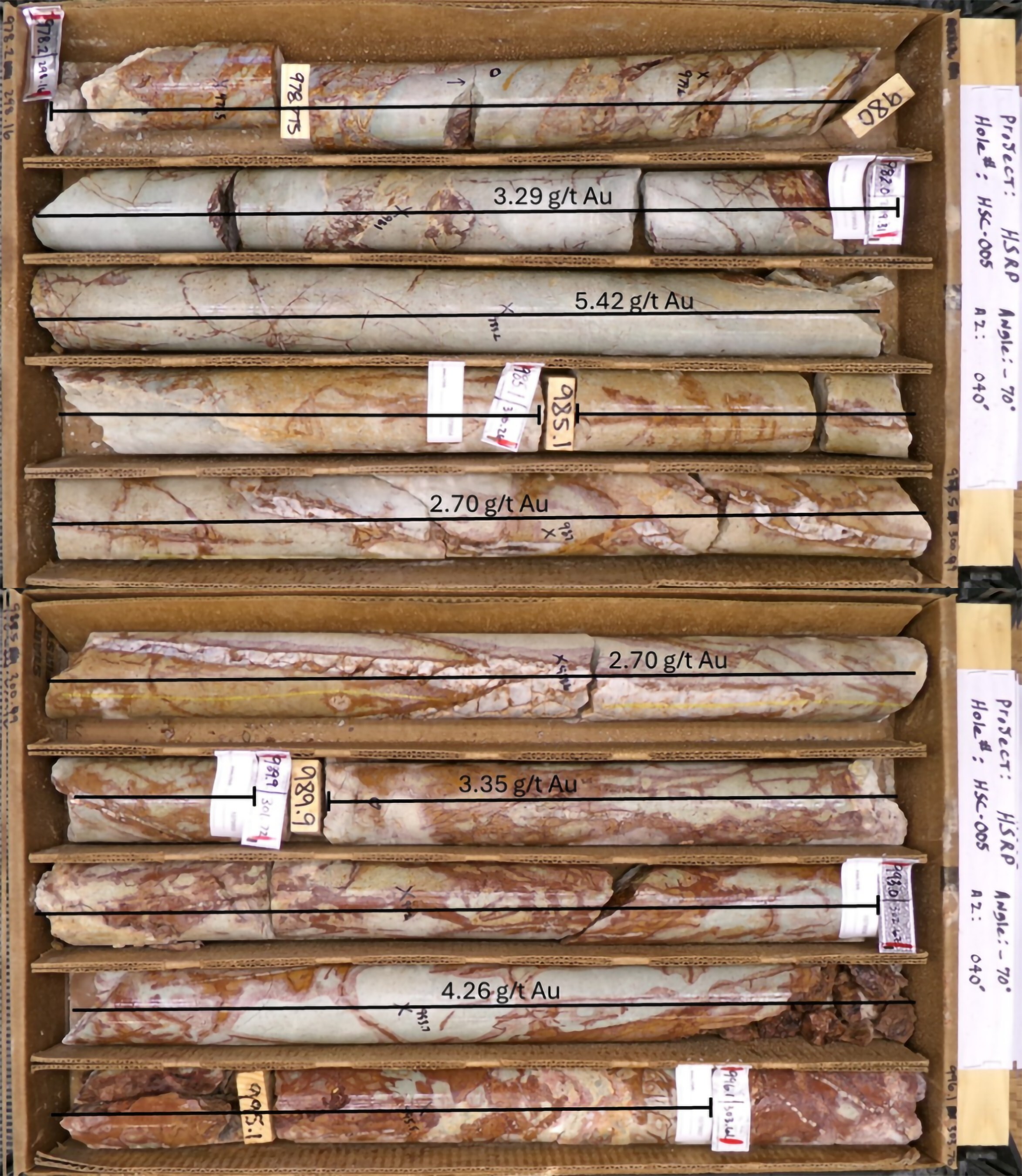 Figure 4: Core photos of part of the intercept from HSC005 (CNW Group/Eminent Gold Corp.)
