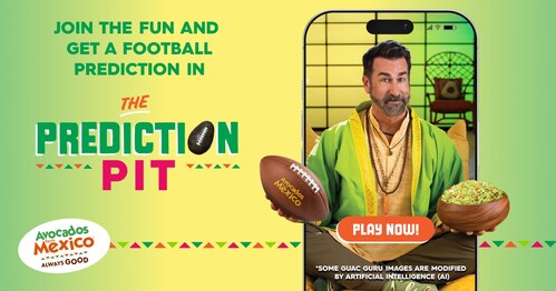 Avocados From Mexico is predicting in-game action with Guac Guru Rob Riggle ahead of the Big Game. (PRNewsfoto/Avocados From Mexico)