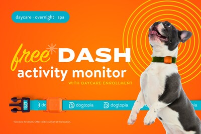 Dogtopia's DASH activity monitor is now available across all locations nationwide. Pet parents can receive a free DASH monitor when they enroll their dog in any wellness plan between January 5th and February 15th, 2026.
