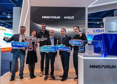 (left to right):  Yuki Tanio, General Manager of Japan, MINISFORUM; Emily Yeh, Director of Brand & Marketing, MINISFORUM; Matthew Pyra, Director Sales, AMD; Jovi Chi, Senior Director Marketing, AMD; Michael Jin, Senior Product Director, MINISFORUM; Jiang Xue, Product Director for Mini Workstation & NAS, MINISFORUM.