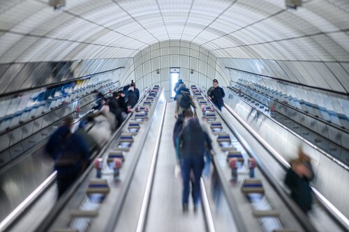 Otis will deliver a comprehensive service and modernization program for 172 escalators across the London Underground network, bringing the total number of units serviced by Otis to more than 300 across the entire network. Shown here are escalators at Bond Street station.