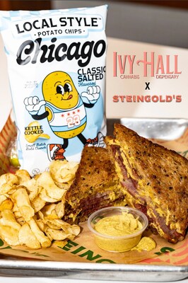 “High on Rye” pastrami sandwich featuring Ivy Hall x Steingold’s Deli Cannabis Infused Mustard paired with a side of Local Style Chicago chips