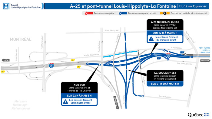 Fermeture de l’autoroute 25 durant la nuit du 12 au 13 janvier (Groupe CNW/Ministère des Transports et de la Mobilité durable)
