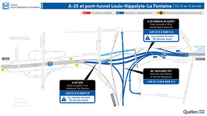Réfection majeure du tunnel Louis-Hippolyte-La Fontaine - Rappel - Fermeture complète du tunnel durant la nuit du 12 au 13 janvier