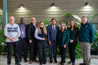 Today, the Government of Canada announced the Rouge Beach and Marsh Improvement Project for Rouge National Urban Park. Announcement participants include, from left to right, Jonathan Arnold, Executive Director, Ontario and Waterways, Parks Canada, Mikailou Sy, Field Unit Superintendent, Rouge National Urban Park, Parks Canada, Mayor Kevin Ashe, Mayor of Pickering, Chief Kelly LaRocca, Chief, Mississaugas of Scugog Island First Nation, Hon. Gary Anandasangaree, Minister of Public Safety and Member of Parliament for Scarborough-Guildwood-Rouge Park, Hon. Julie Dabrusin, Minister of the Environment, Climate Change and Nature, Jennifer McKelvie, Member of Parliament for Ajax,  Andrew Campbell, Senior Vice-President, Operations, Parks Canada. (CNW Group/Parks Canada (HQ))