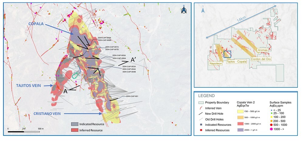 Figure 1: Plan map Copala structure with the location of the geotechnical holes. (CNW Group/Vizsla Silver Corp.) Figure 1: Plan map Copala structure with the location of the geotechnical holes. (CNW Group/Vizsla Silver Corp.)