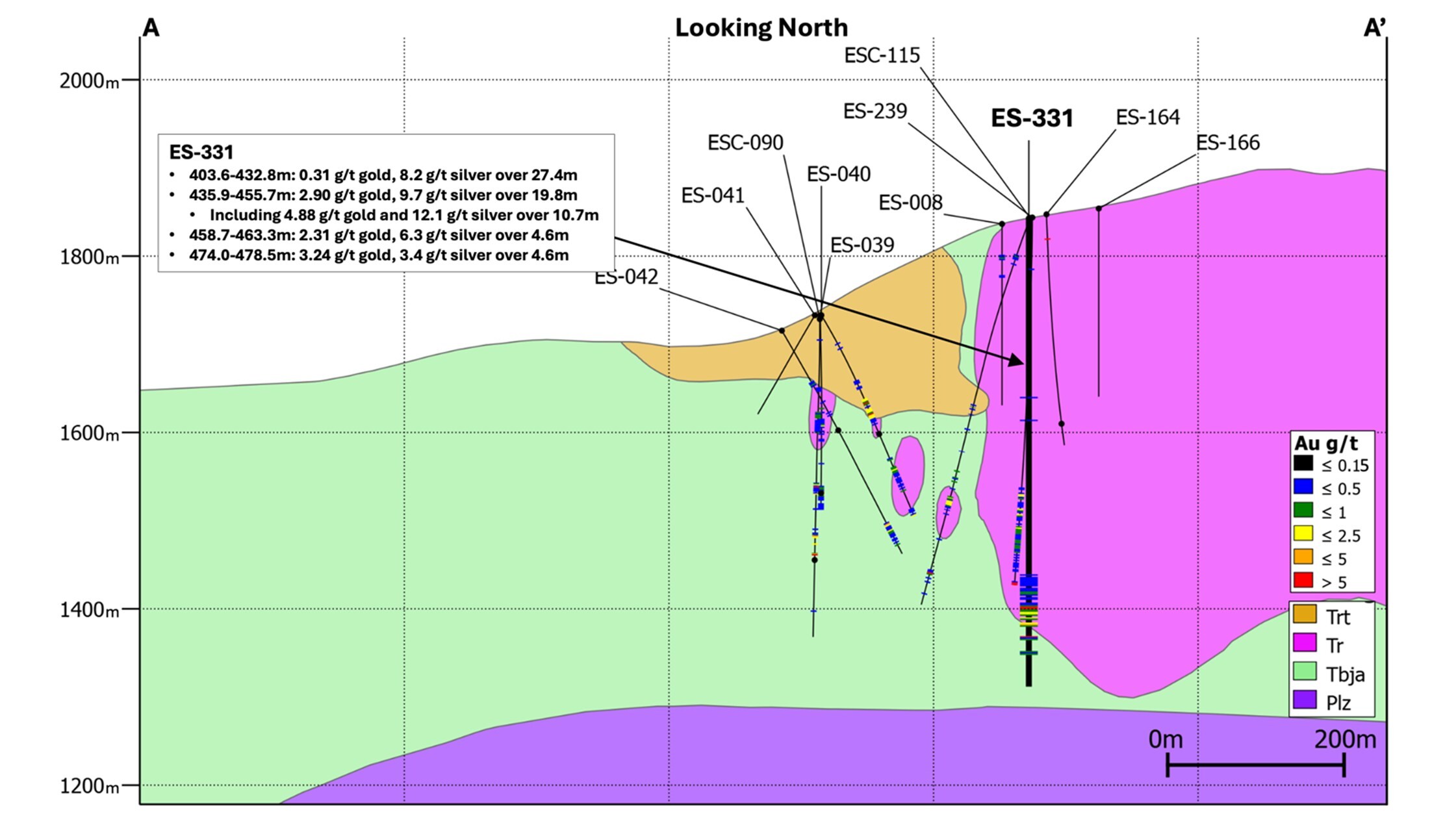MAP 2a: X-Section (ES-331) (CNW Group/A2 Gold Corp) MAP 2a: X-Section (ES-331) (CNW Group/A2 Gold Corp)