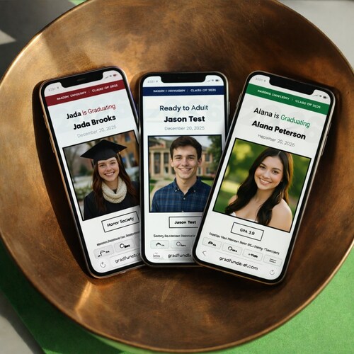 Examples of digital graduation registries created using GradFunded