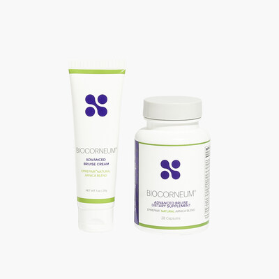 The BIOCORNEUM® Bruise Care System is a two-step solution that works from both inside and outside to minimize bruising and inflammation. The system, a dual-approach bruise recovery regimen is designed to help patients prepare for and recover from cosmetic procedures such as Botox®, liposuction, sclerotherapy, and dermal fillers. The BIOCORNEUM® Bruise Care System is a two-step solution that works from both inside and outside to minimize bruising and inflammation. The system, a dual-approach bruise recovery regimen is designed to help patients prepare for and recover from cosmetic procedures such as Botox®, liposuction, sclerotherapy, and dermal fillers.