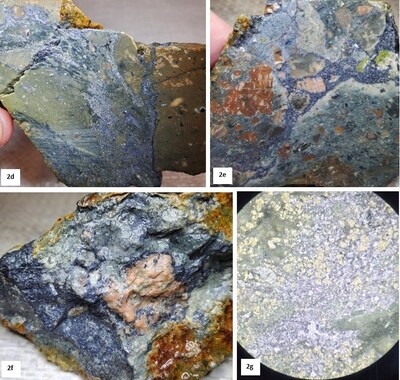 Figure 2d, Galena (?)-pyrite +/- sphalerite vein within rhyolite dyke and diatreme breccia (2e&f). (CNW Group/Northern Shield Resources Inc.)
