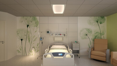 Kenall's MedMaster Pillow overbed patient room luminaire in exam mode