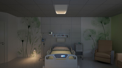 Kenall's MedMaster Pillow overbed patient room luminaire in reading mode