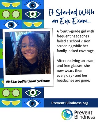 Prevent Blindness asks the public to share stories of how access to eye care made a positive difference in their lives through its second annual "It Started With an Eye Exam" campaign. Prevent Blindness asks the public to share stories of how access to eye care made a positive difference in their lives through its second annual "It Started With an Eye Exam" campaign.