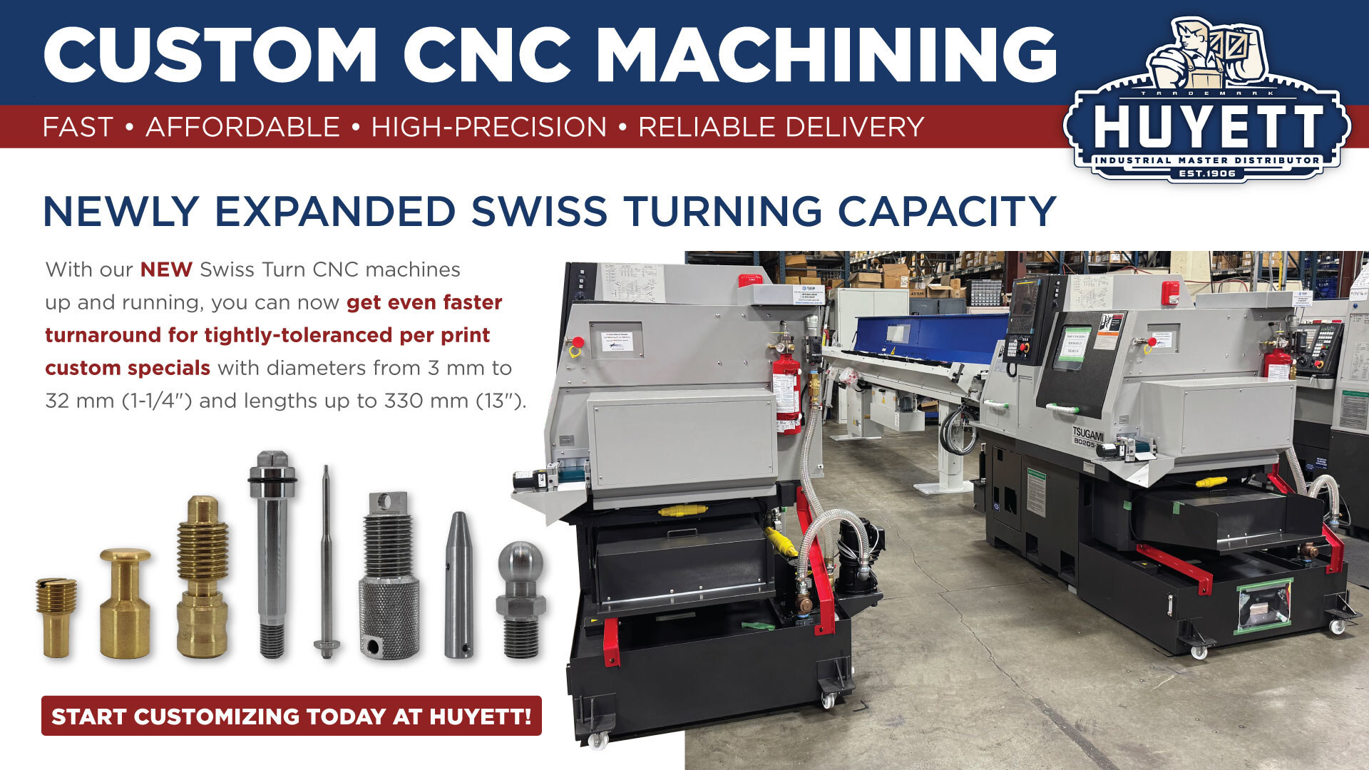 Huyett's Swiss Lathes Meet Custom and Precision Manufacturing Needs