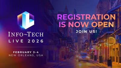 Info-Tech LIVE 2026 in New Orleans, taking place February 3 and 4 at The Roosevelt New Orleans, brings CIOs and senior IT leaders together for a two-day, research-driven conference focused on translating IT strategy into execution. (CNW Group/Info-Tech Research Group)