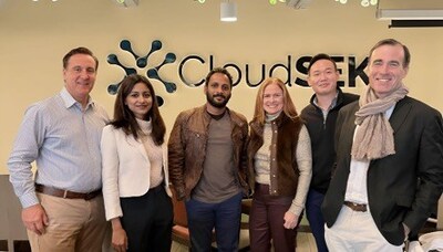 From left: Kyle Pond, Vice President - Sales, Americas, CloudSEK; Nivya Ravi, Associate Vice President - Partnerships, U.S., CloudSEK; Rahul Sasi, Co-founder and CEO, CloudSEK; Alison Malloy, Managing Director, Connecticut Innovations; Danny Qiao, Venture Investor, Connecticut Innovations; Matthew McCooe, CEO, Connecticut Innovations From left: Kyle Pond, Vice President - Sales, Americas, CloudSEK; Nivya Ravi, Associate Vice President - Partnerships, U.S., CloudSEK; Rahul Sasi, Co-founder and CEO, CloudSEK; Alison Malloy, Managing Director, Connecticut Innovations; Danny Qiao, Venture Investor, Connecticut Innovations; Matthew McCooe, CEO, Connecticut Innovations