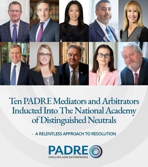 Ten PADRE Mediators and Arbitrators Inducted Into The National Academy of Distinguished Neutrals