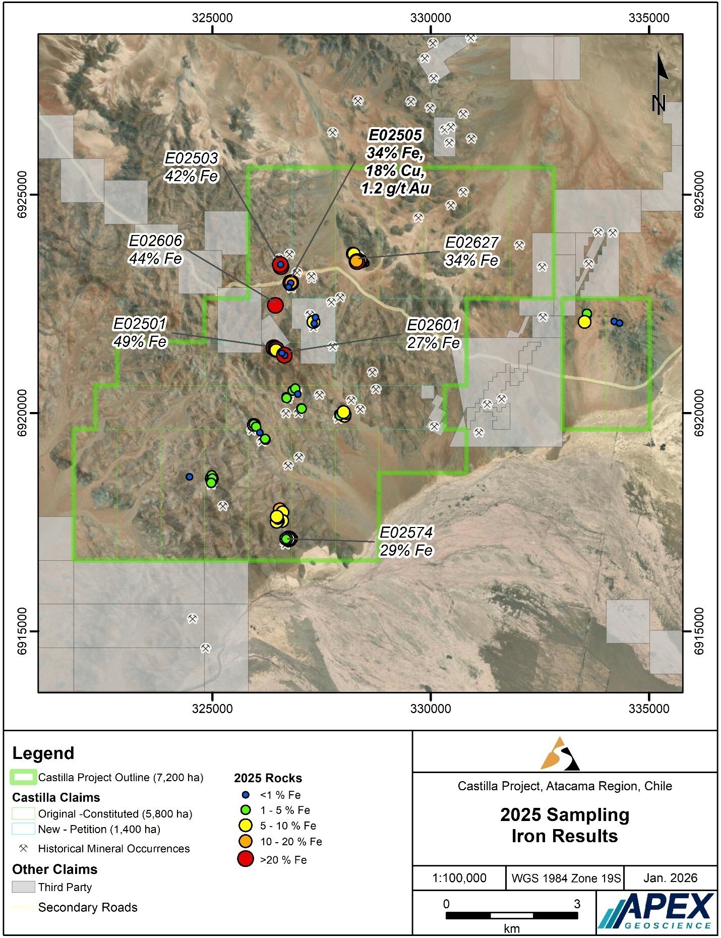 Figure 5: Rock Sampling - Iron (%) (CNW Group/Super Copper Corp.) Figure 5: Rock Sampling - Iron (%) (CNW Group/Super Copper Corp.)
