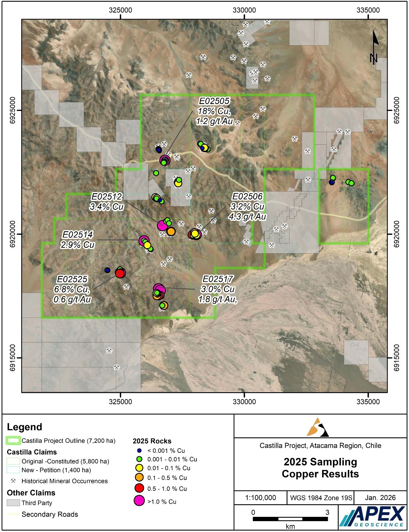 Figure 4: Rock Sampling - Copper (%) (CNW Group/Super Copper Corp.) Figure 4: Rock Sampling - Copper (%) (CNW Group/Super Copper Corp.)
