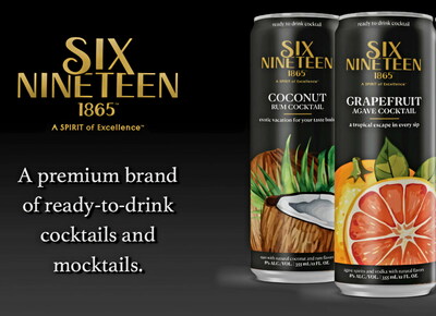 Six Nineteen of 1865 ready-to-drink Coconut Rum and Grapefruit Agave cocktail flavors.