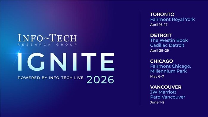 Info-Tech Research Group has announced the return and expansion of its IGNITE event series, delivering insights on execution and leadership through two-day regional conferences across key North American cities. (CNW Group/Info-Tech Research Group)