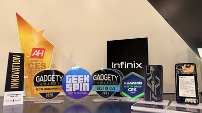 A glittering collection of awards celebrating Infinix's breakthrough achievements at CES 2026