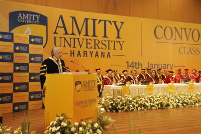 Dr. Aseem Chauhan, Chancellor, Amity University Haryana, addressing the audience at the Convocation