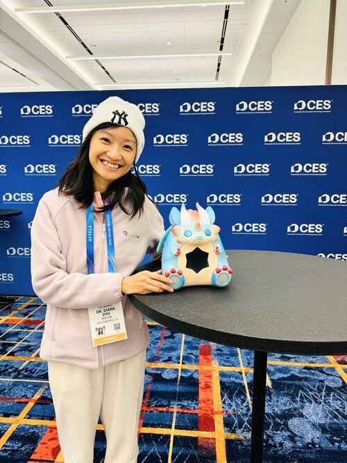 Dr. Diana Zhu appears with ChooChoo in the CES® 2026 broadcast office, where CES spokespersons present the year’s featured products. ChooChoo was selected as one of fewer than 50 products highlighted at CES 2026 for its research-driven approach to early childhood learning.