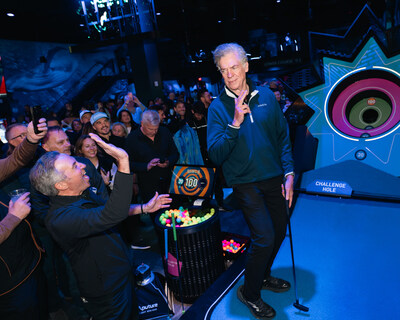 Actor Christopher McDonald performs the first putt at Ocean's 18 Mini Golf & Bar.