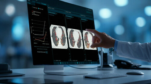 Brainomix e-Lung is an FDA-cleared, AI-powered imaging software platform that automatically quantifies and segments CT lung scans.