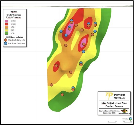 Figure 1 Spatial distribution of the drill hole intercepts used in the Metallurgical Testing (CNW Group/Power Metallic Mines Inc.) Figure 1 Spatial distribution of the drill hole intercepts used in the Metallurgical Testing (CNW Group/Power Metallic Mines Inc.)