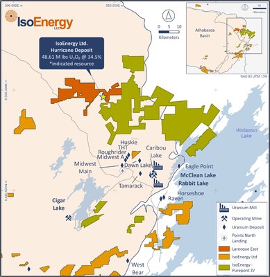 Figure 2 – Location of IsoEnergy’s Larocque East project and Hurricane Deposit. 
* See Qualified Person Statement below. (CNW Group/IsoEnergy Ltd.)