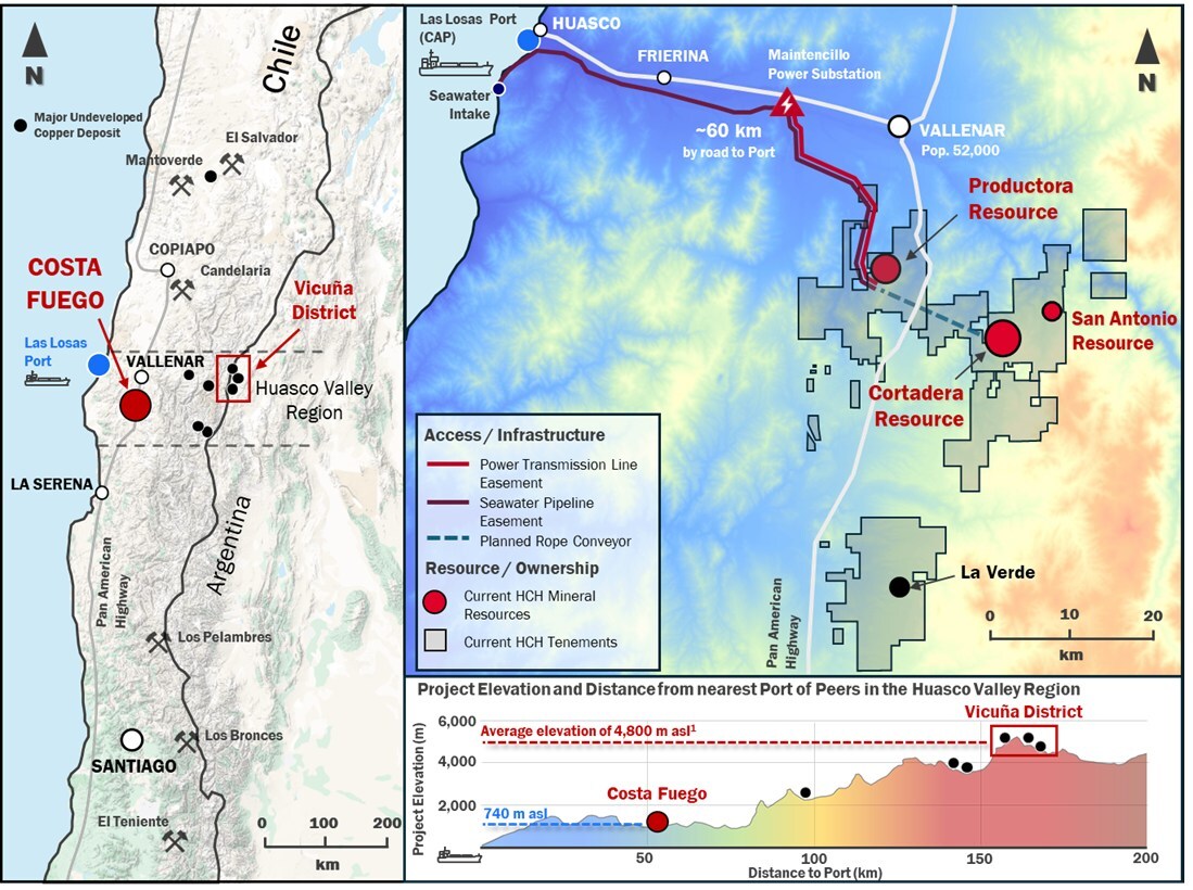 Figure 1. Location of La Verde in relation to Costa Fuego, coastal range Chile. (CNW Group/Hot Chili Limited)