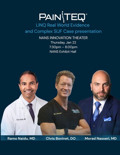 PainTEQ Innovation Theater at NANS will be led by Dr. Ramo Naidu, Dr. Chris Bovinet and Dr. Morad Nasseri.
