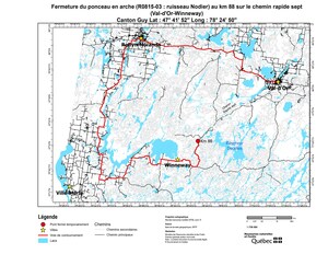 Route entre Rapide-Sept et Winneway - Fermeture temporaire du ponceau R0815-03 enjambant le ruisseau Nodier (Fly Creek)
