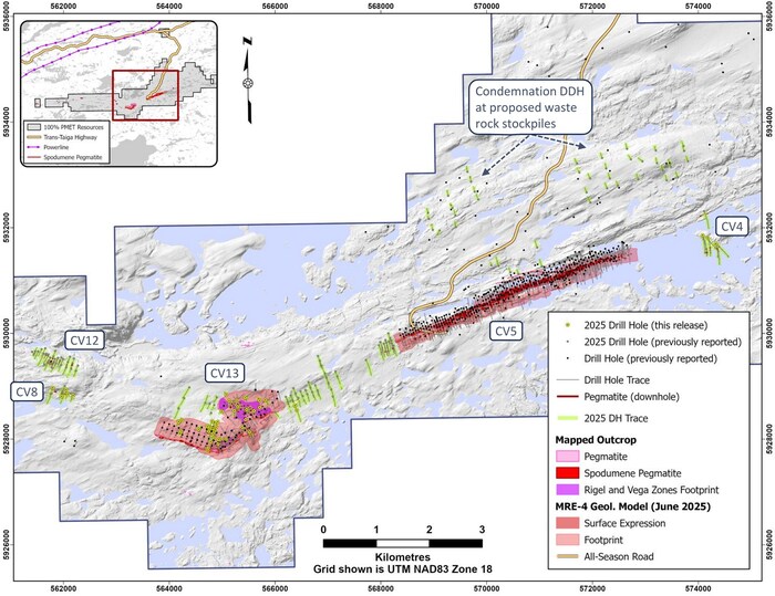 Figure 1 : Sondages forés jusqu’à la fin de 2025 sur la propriété Shaakichiuwaanaan. (Groupe CNW/PMET Resources Inc.)
