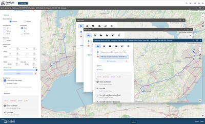 ProBuilt Miles multitasking routing workspace showing multiple routes planned simultaneously