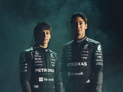 Kimi Antonelli and George Russell in Driver Kits with Microsoft Logo