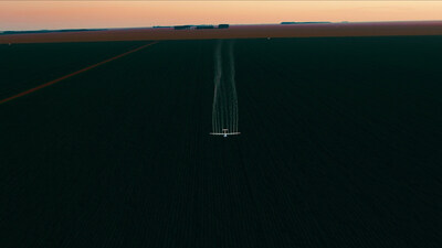 Pyka Pelican 2 performing an autonomous spray over a cotton field in Brazil.