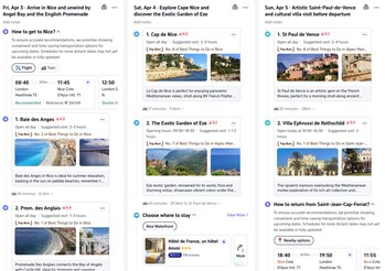 A sample Trip.Planner itinerary of a three-day solo trip to Nice for a nature escape.