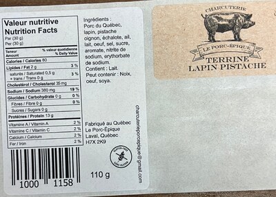 Terrine lapin pistache (Groupe CNW/Ministère de l'Agriculture, des Pêcheries et de l'Alimentation)