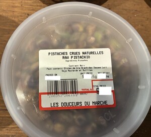 Avis de ne pas consommer de pistaches crues vendues par l'entreprise Les Douceurs du Marché