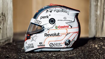 The Admin By Request logo features on Nico Hulkenberg's 2026 Audi F1 Team helmet. Credit: Audi F1 Team.